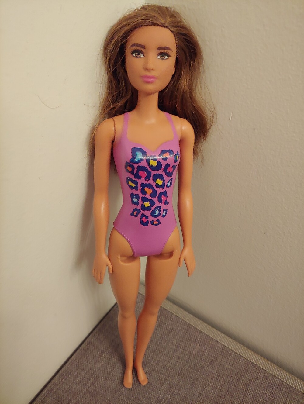 Barbie Water Play Beach Doll With Purple Cheetah Print Swim Suit